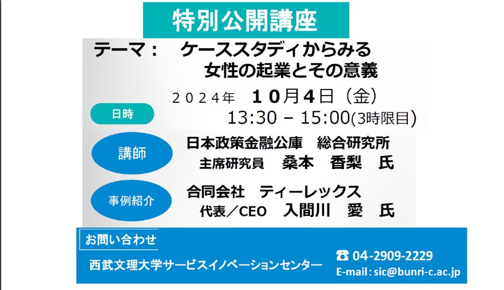 公開講座「ケーススタディからみる女性の起業とその意義」を「アントレプレナーシップ」の授業で開催しました。